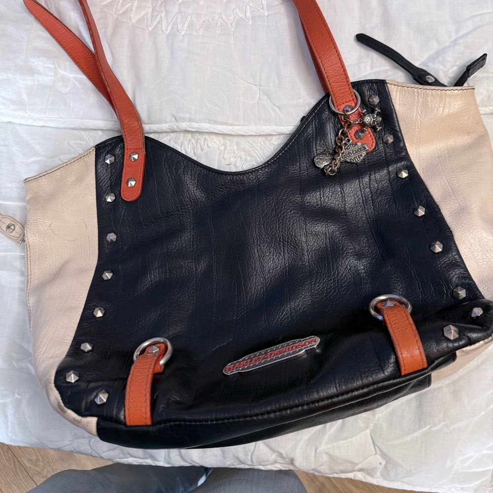 Harley-Davidson Black and Orange Studded Shoulder Bag